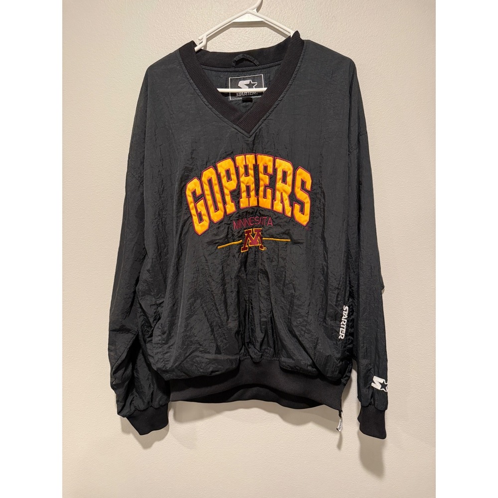 Vintage Starter Minnesota Gophers Windbreaker‎ Mens Large Black V-Neck Pullover
